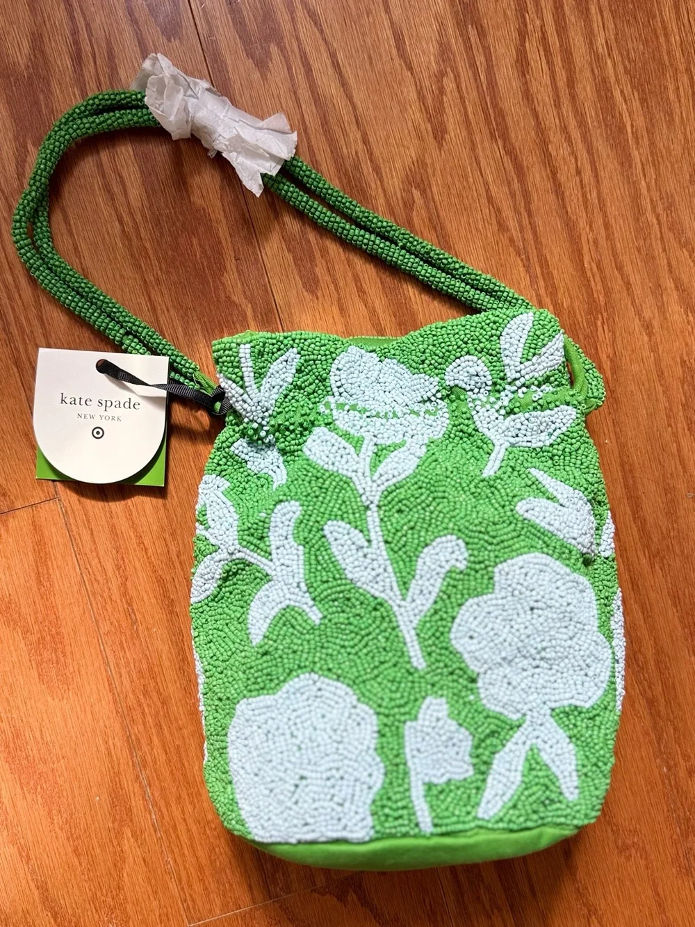 kate spade x target Green & Blue Beaded Floral Drawstring Mini Bag